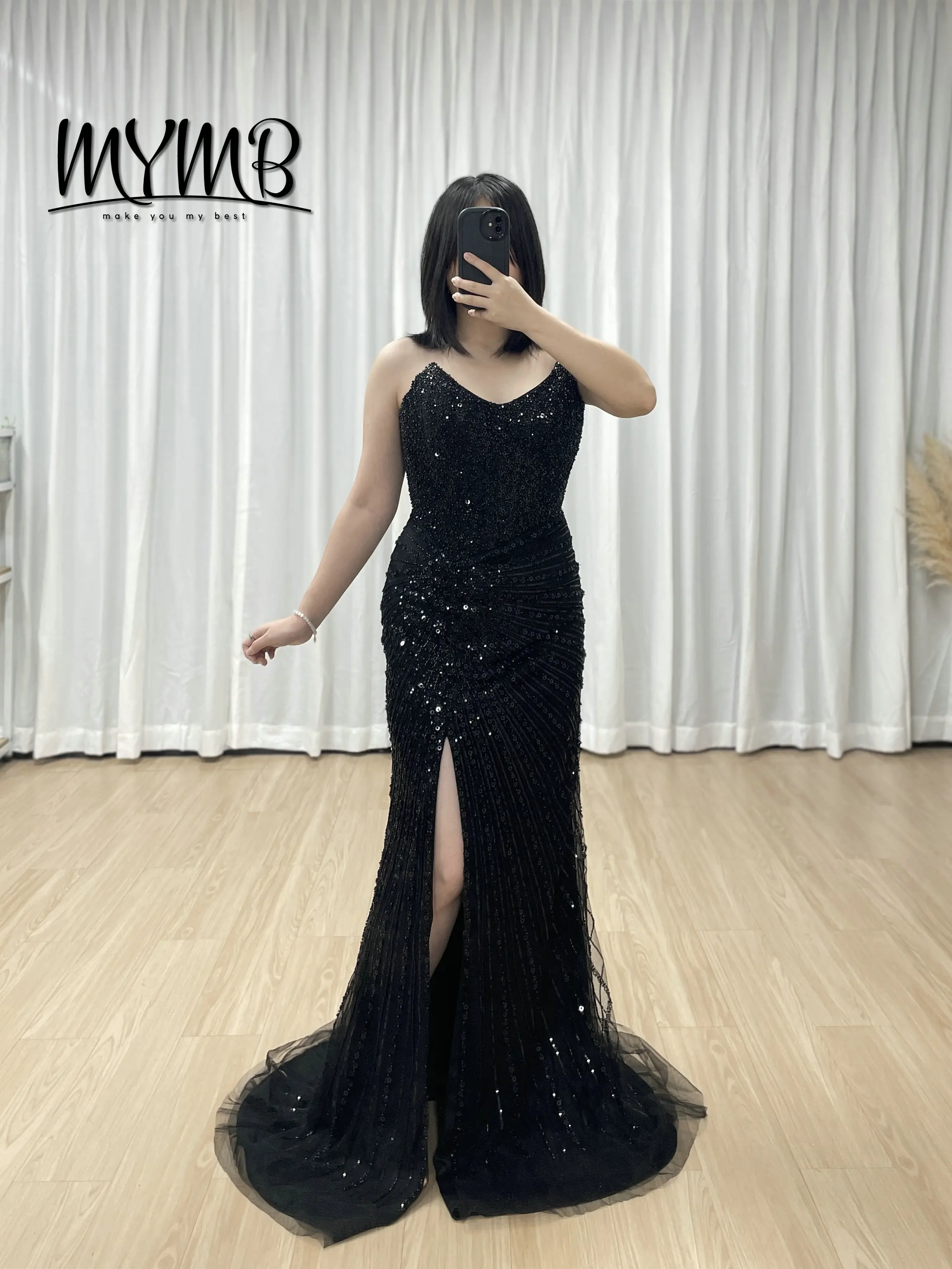 

MYMB Fashionable Chic Dazzling Strapless Evening Dress With Sexy High Slit Sparkle Beaded Embroidery for Prom Banquet MB40430-2