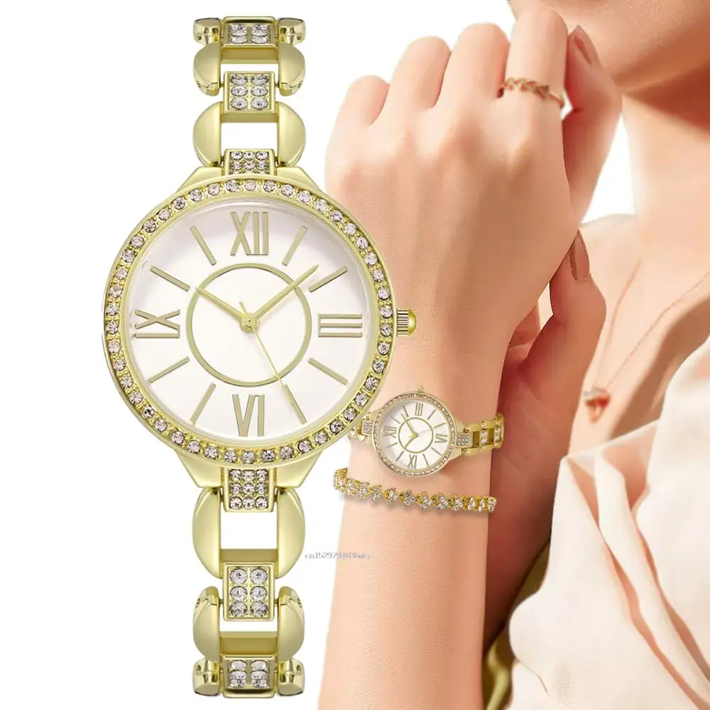 Luxury Brands Women Quartz Watches Diamond Encrusted Simple Roman Design Ladies watch Fashion Alloy Stainless Steel Strap Clock