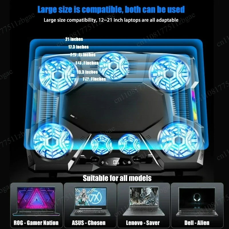 Gaming Laptop Cooling Pad 5‑Position Adjustable Folding Cooler Stand LED Screen for 12.1‑21 Inch Notebook Heat Dissipation