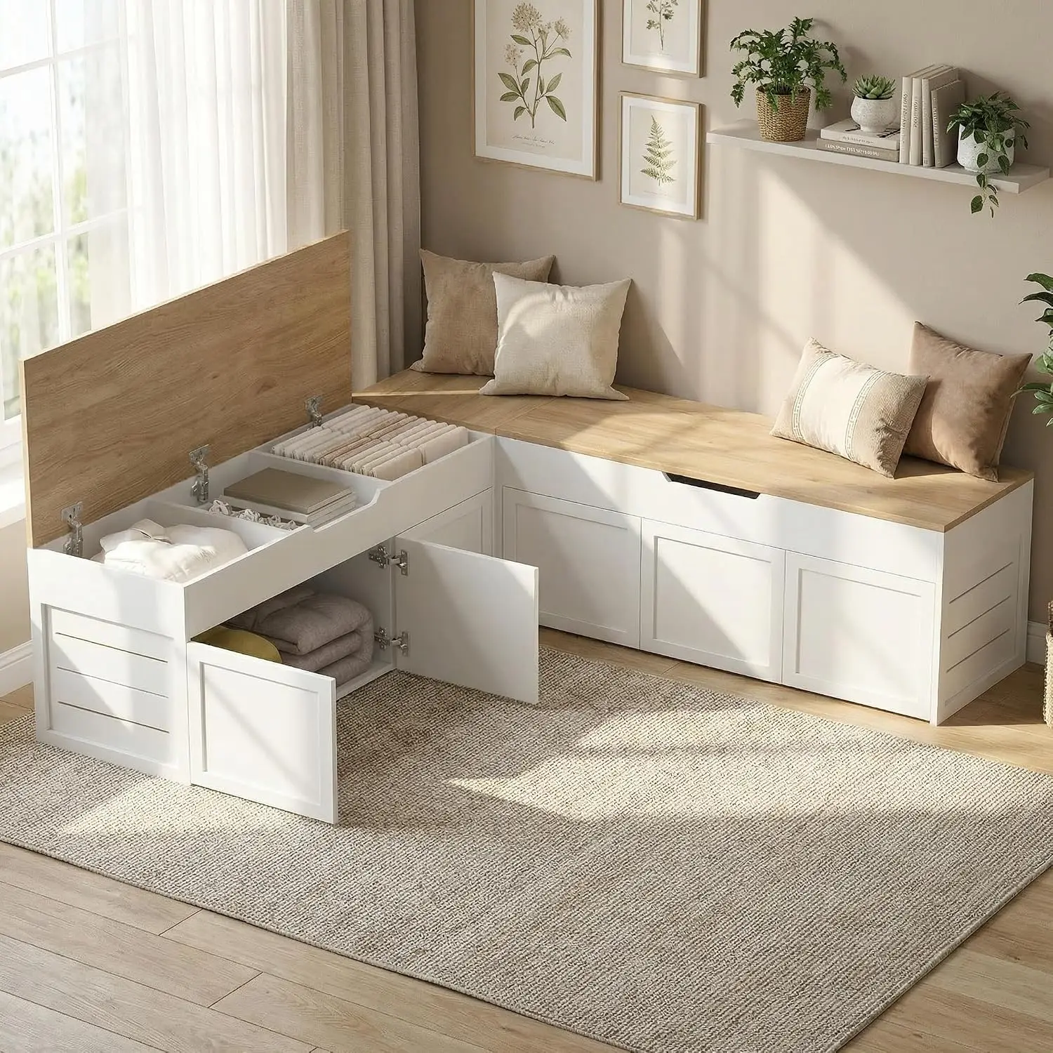 Hidden Flip-Top Storage, Push-to-Open Doors, Breakfast Nook Bench, for Dining Nook, Kitchen, Entryway, Cloakroom, Customized