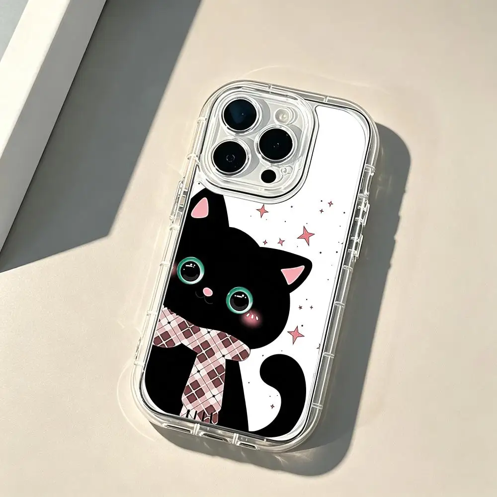 Cute black cat transparent phone case for iPhone 18 17 16 15 14 13 12 Anti-drop transparent soft TPU back cover protection case