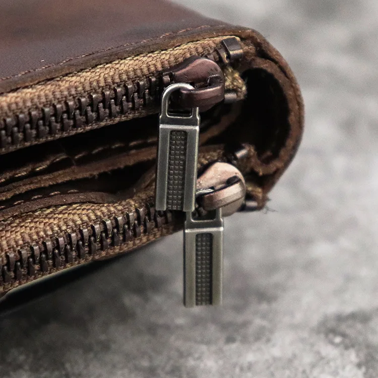 Handmade Men's Leather Wallet Top Layer Cowhide Vintage Women's Personality Coin Purse Zipper Short Style Tannery Leather
