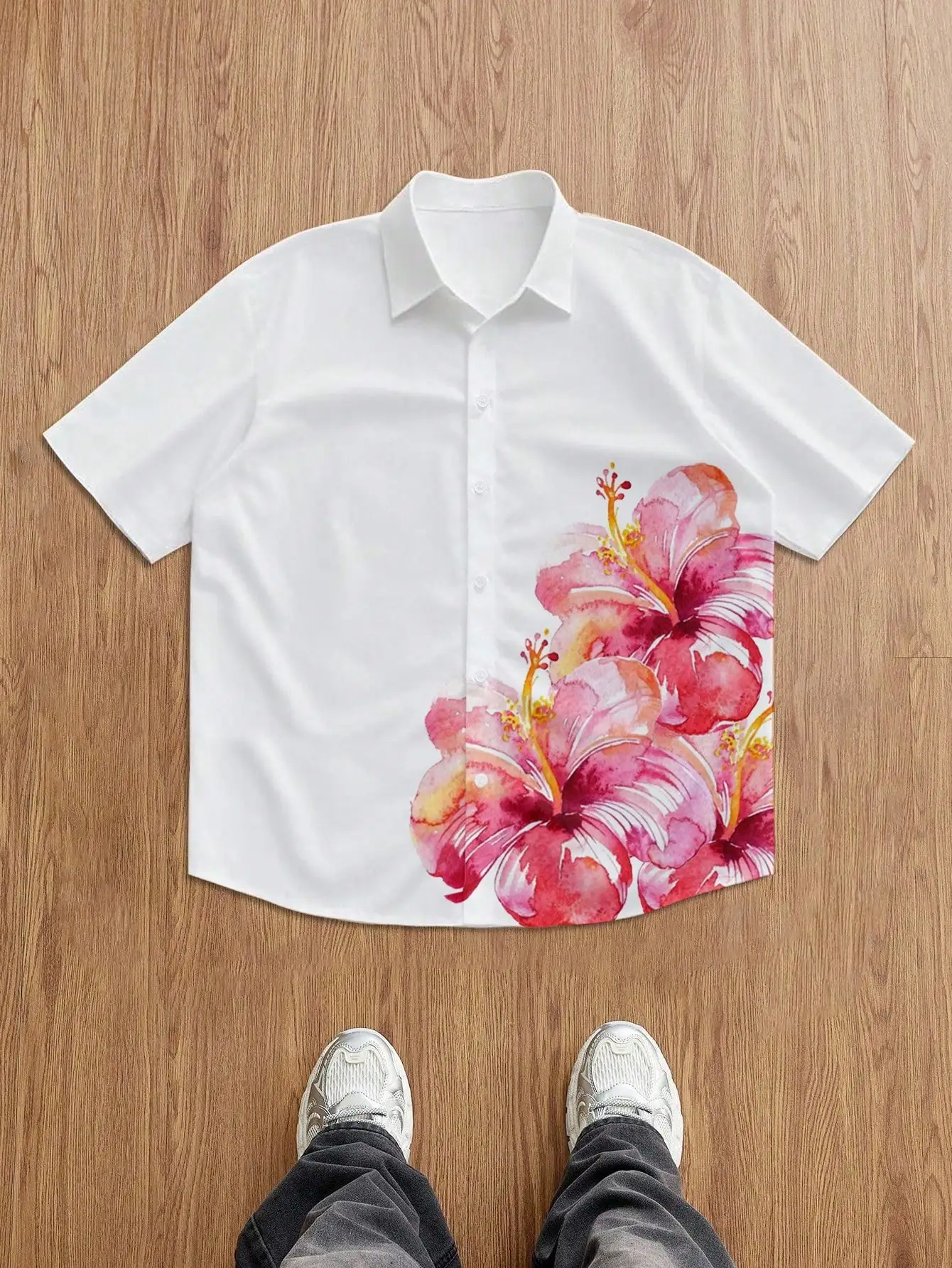 

Мужская повседневная рубашка с коротким рукавом и цветочным принтом, летняя