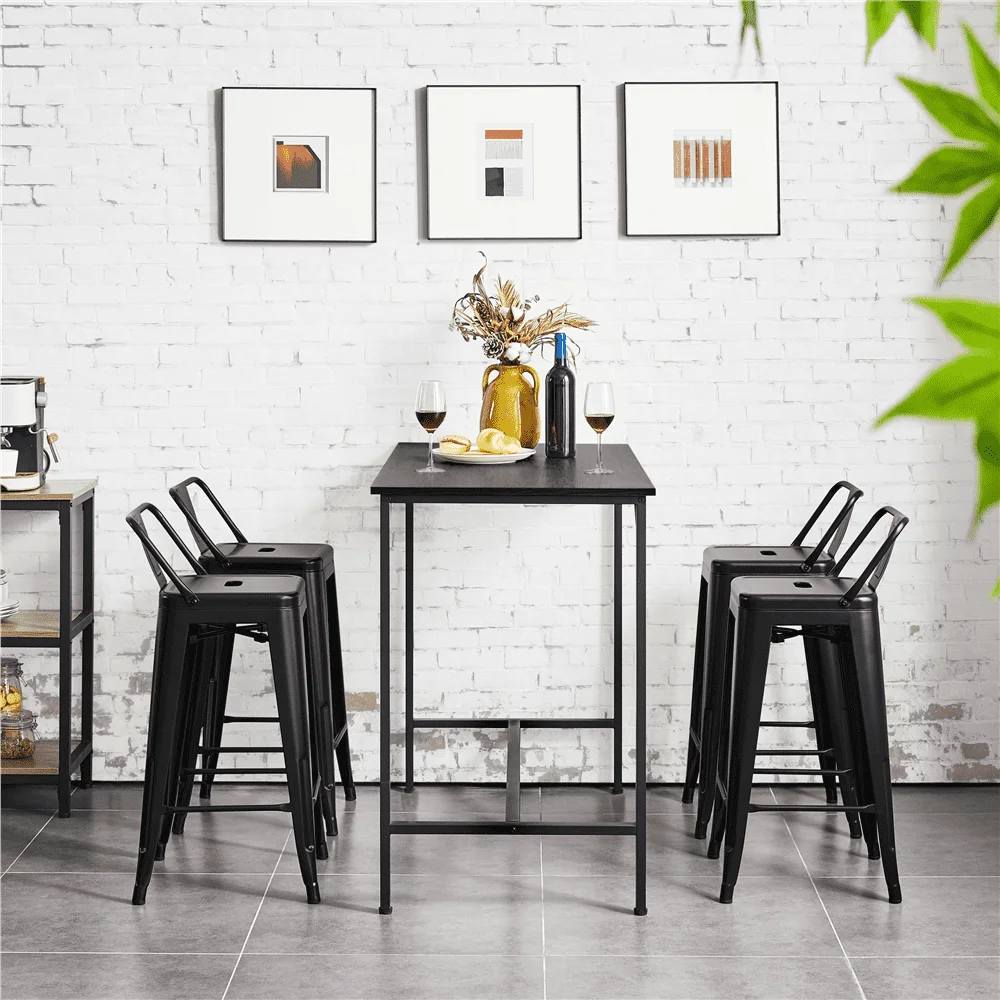 26 Inch Metal Bar Stools with Backs, Black Dining Chairs