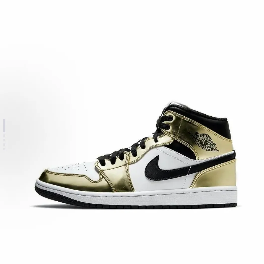 Jordan Air Jordan 1 Mid SE shock-absorbing anti-skid wear-resistant breathable mid-top retro basketball shoes men's liquid gold