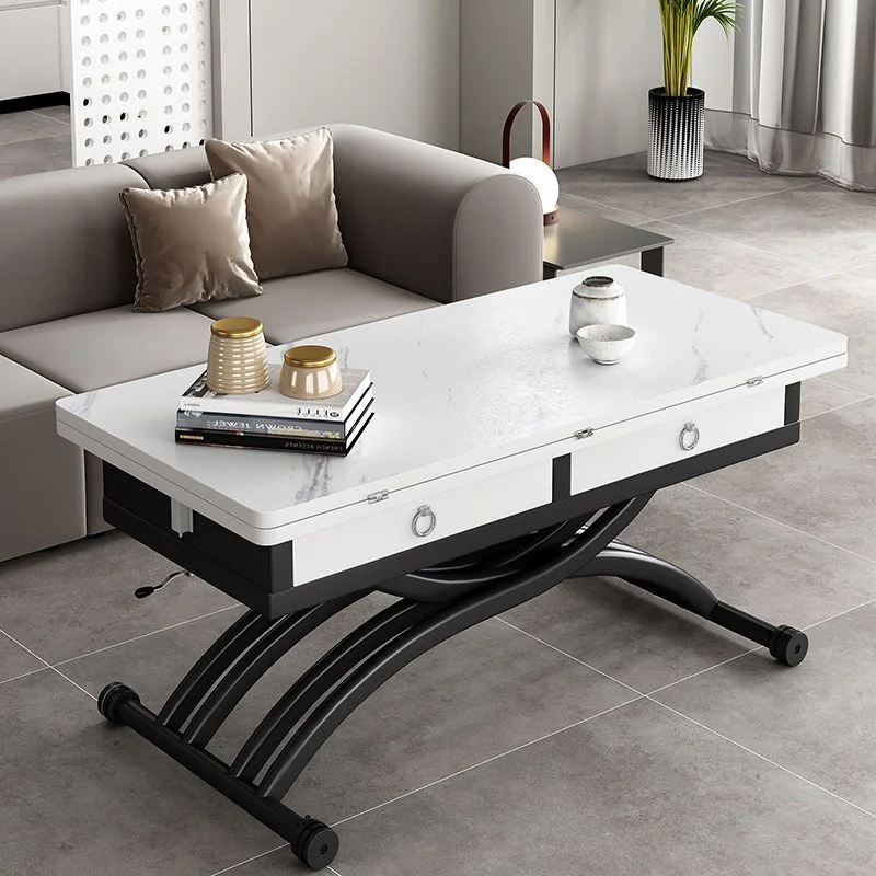 Modern multi-functional home lifting rock slab coffee table dining table dual-purpose integrated tempered 100cm table