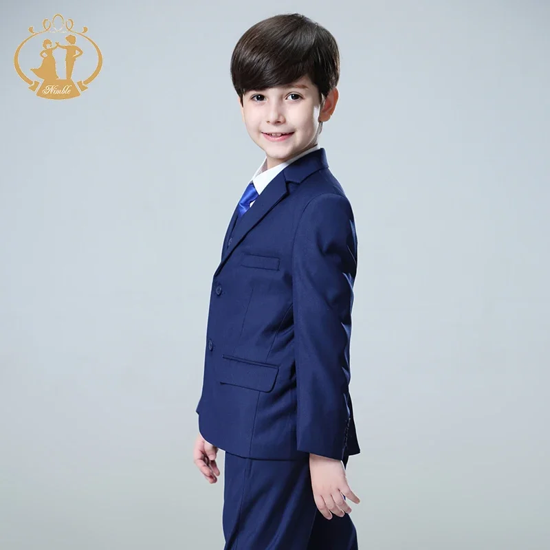 Spring Autumn Formal Boys Suits for Weddings Children Party Host Costume Blue Blazer Vest Pants Top Quality Wholesale Clothing