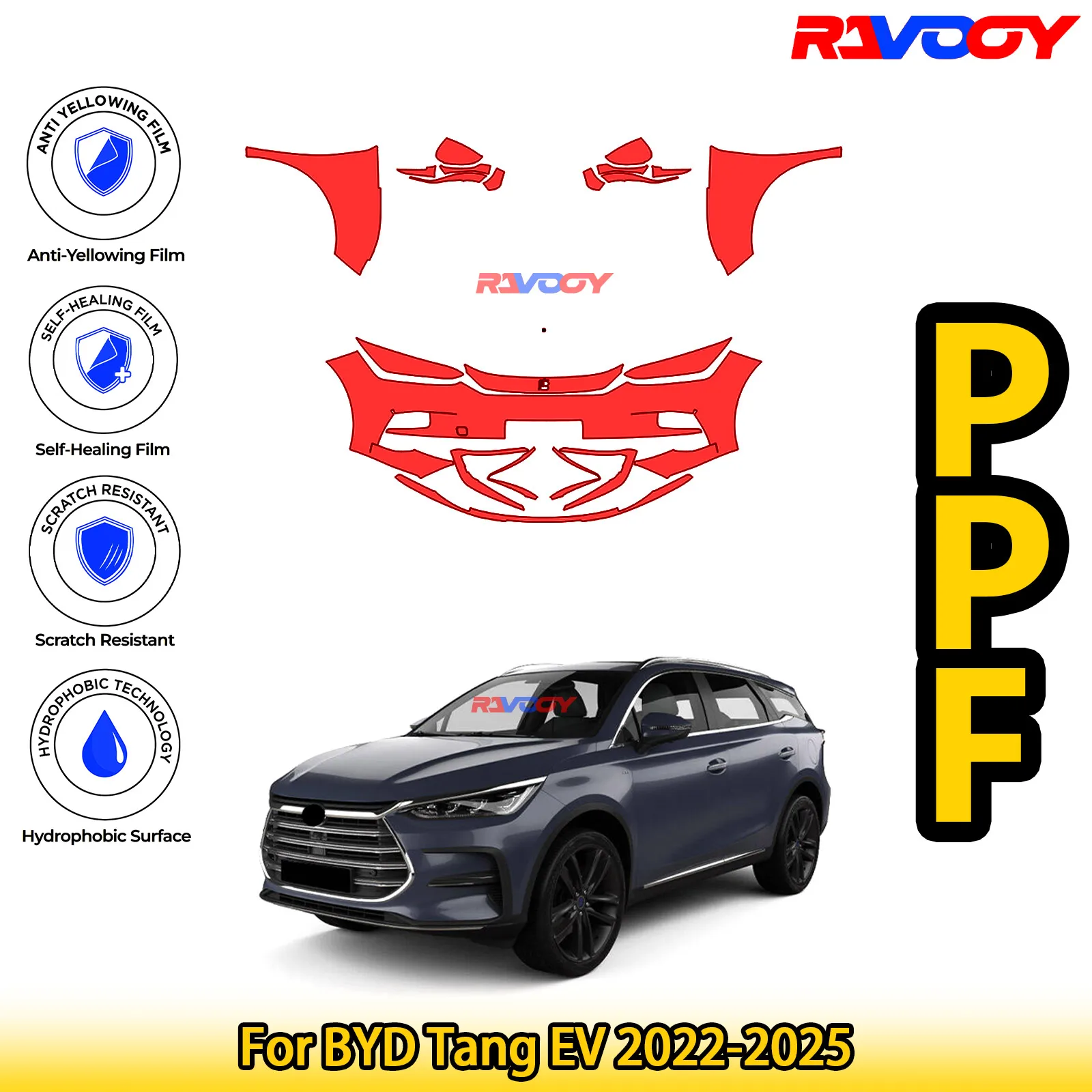 

For BYD Tang EV 2022-2025 Glossy Matte Black Precut front PPF Kit Paint Protection Film