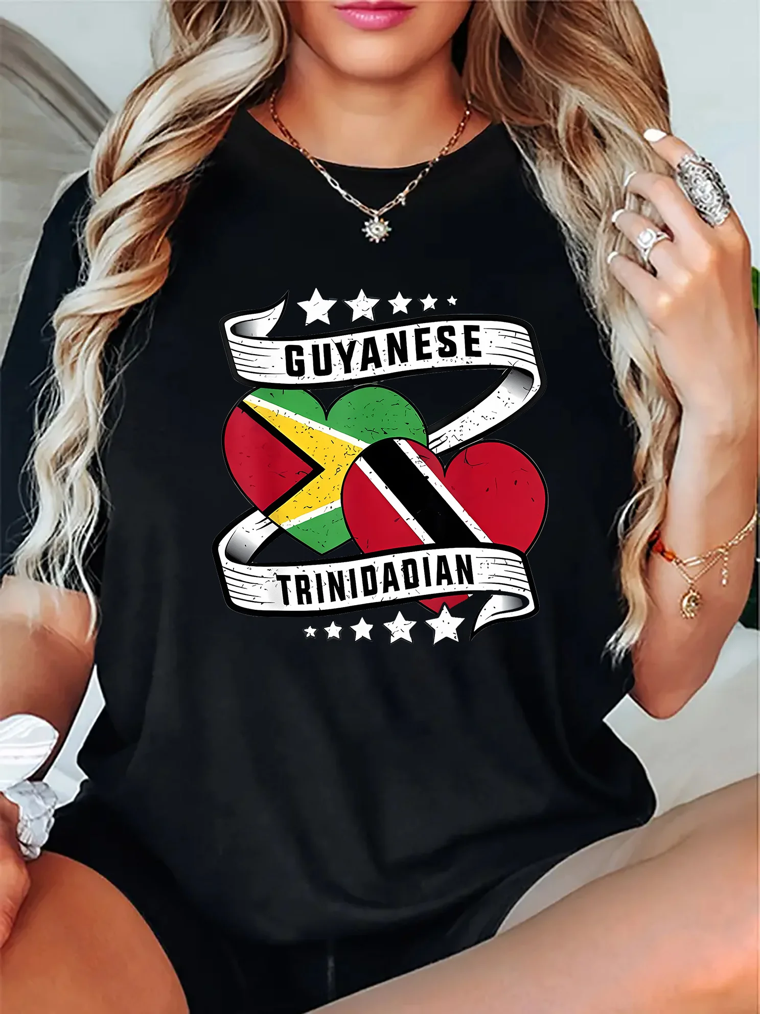 

Guyanese Trinidadian Flag Graphic Printing Summer Autumn Winter Cotton Men's and Women's T-shirt Short Sleeve Luxury Outdoor