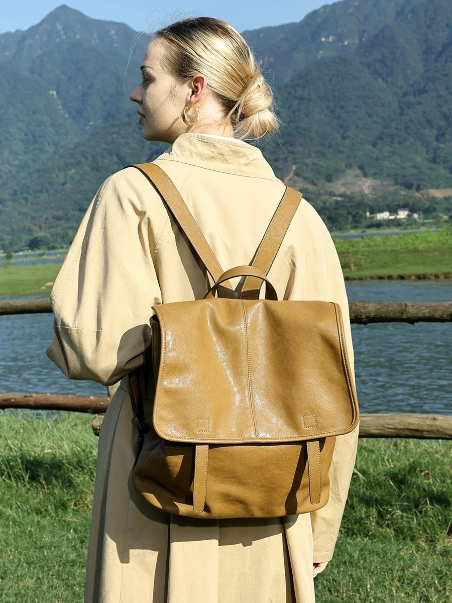 2026 New Leather Vertical Double Shoulder Bag Large Capacity Commuter Backpack Unisex Casual Bag for Work And Travel