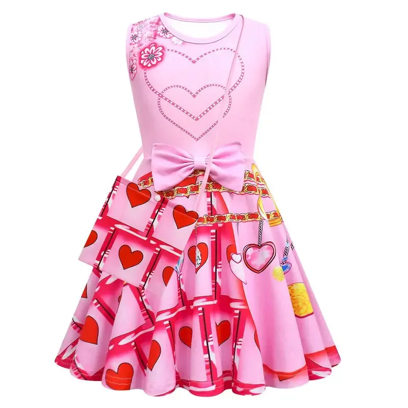 

zz04zz12D-Descendants Bow Girl Princess New Summer Kids Girls Pleated Dress Halloween Rise of Red Cosplay Party Sleeveless Cos