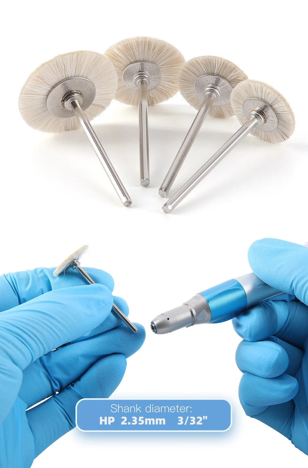 10 Stück Dental-Polierbürsten, weiß/grau, Ziegenhaar, 17/19/22/25 mm, extra weich, für Zahnarzt-Polierer mit niedriger Drehzahl – Detail 6