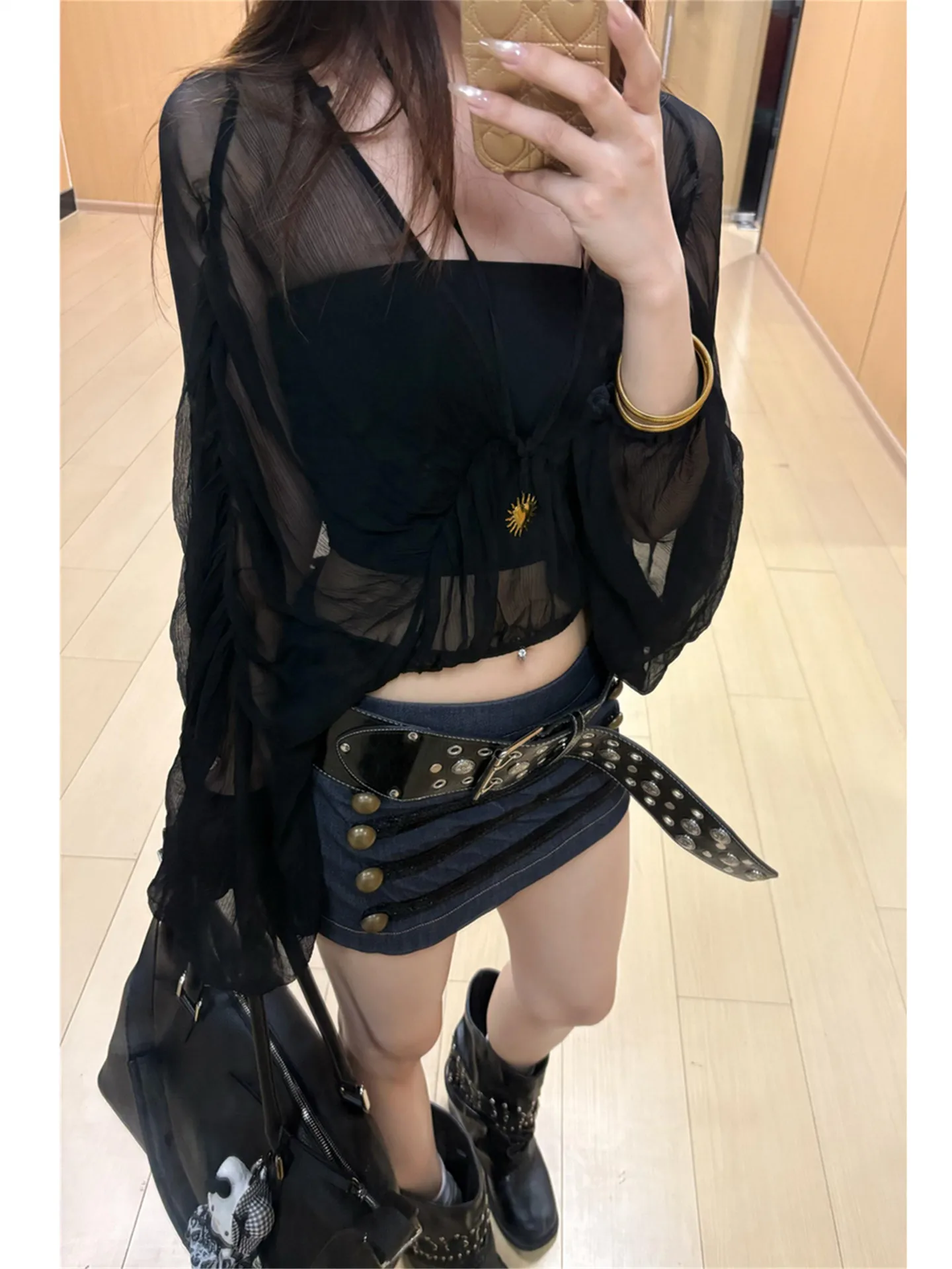 Retro American Low Waist Denim  Skirt Women's Summer Slimming Design A-Line Skirt Sexy Girl Cotton Material Travel Friendly