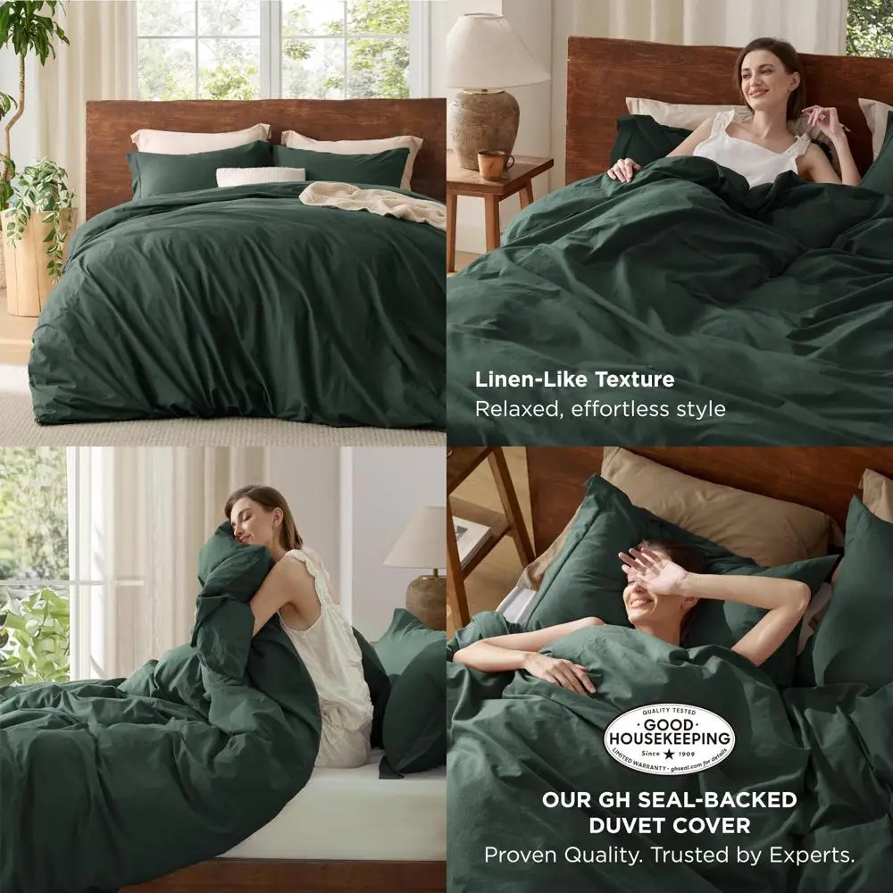 

100% Cotton King Size Duvet Cover - Forest Green Minimalist Style for All Seasons, Gentle and Washed Cotton for Comfort