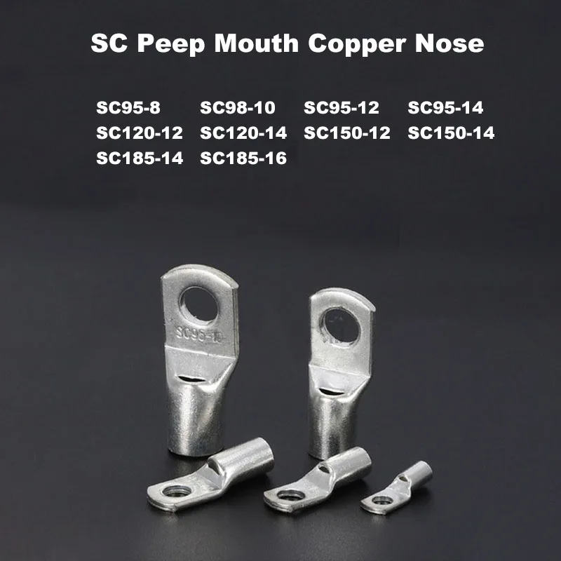 2Pcs Wire Copper Nose Terminal SC95/120/150/185 Bare Battery Block Lugs Hole ID 8/10/12/14/16mm Crimp Cable End Connector