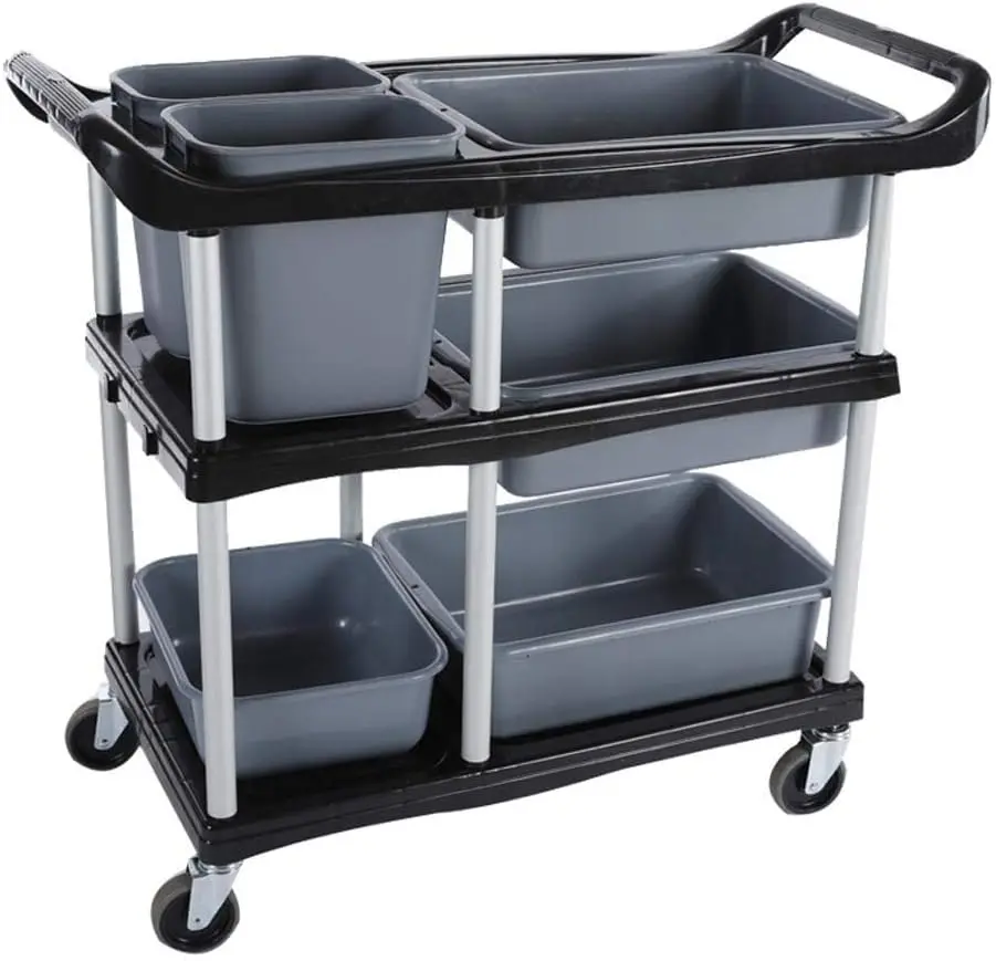 Cart 3 Tier Heavy Duty Commercial Grade Utility Cart,Carts with Wheels,Multi-Function Mobile Shelving Unit Organizer for Hotel,R