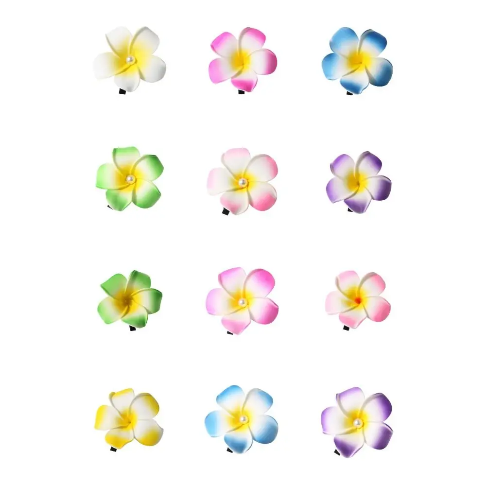 Ins Frangipani Flower Hair Clip Mid Size Geometric Gradient Flower Hairpins Hair Side Clip Plastic Girls Duckbill Clip Travel