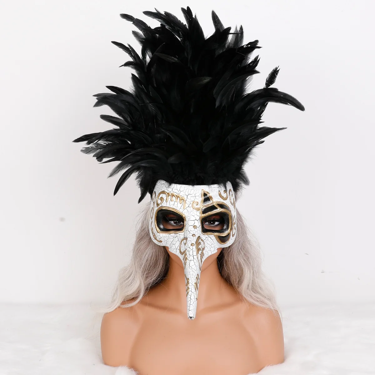 

Painted Long Nose Feather Full Face Mask Party Supplies Masquerade Props Carnival Horror Ghost Face Masks