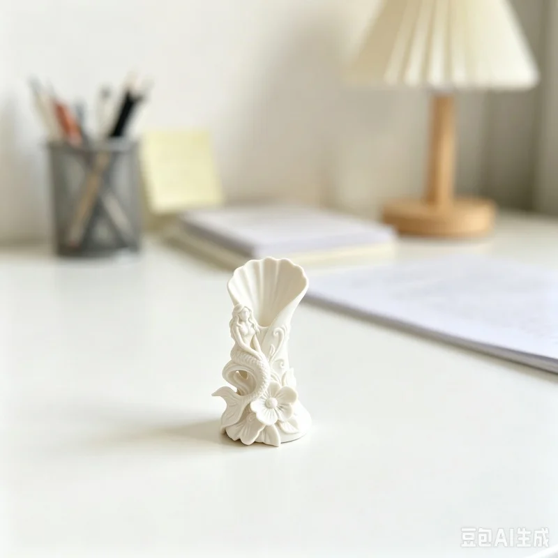 3D Printed Embossed Mermaid Floral Vase Seashell Opening Design Mini Flower Holder Elegant Ocean Style Desktop Decor Sculpture