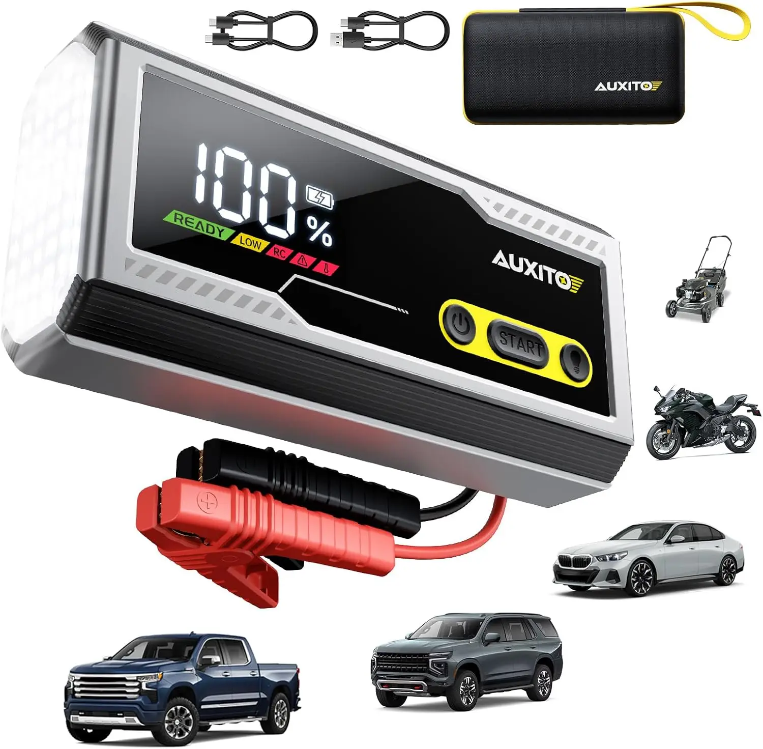 

6000A Car Battery Jump Starter, 12V Portable for All Gas & Diesel Engines with LED Display and Flashlight