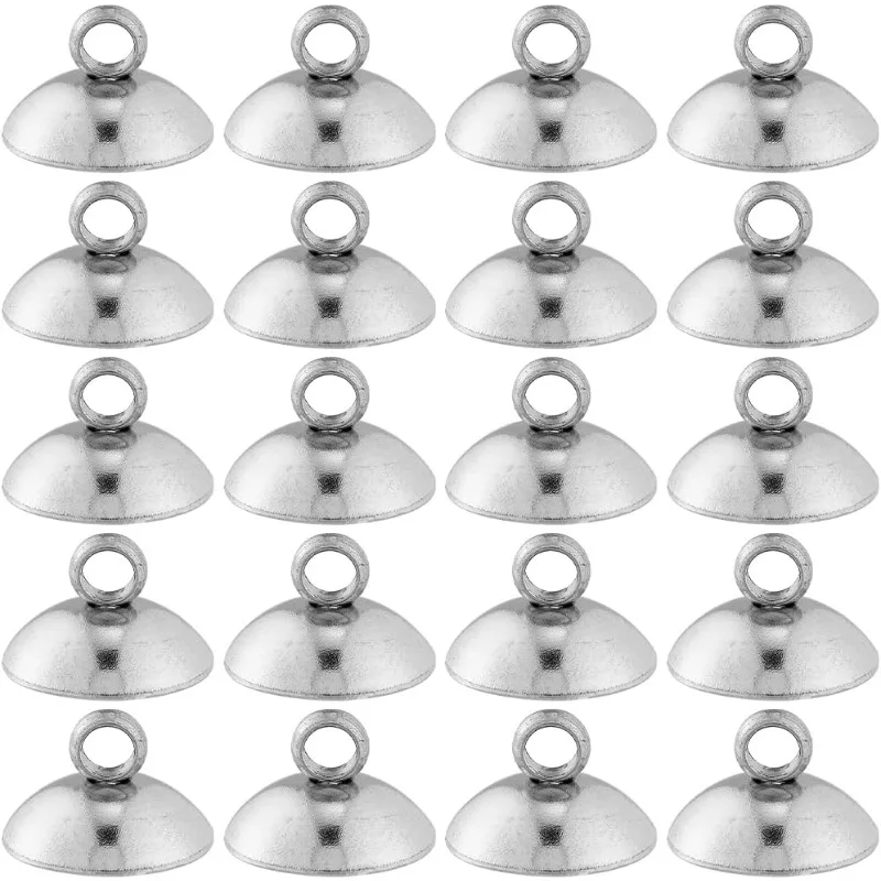 

1 Box 100Pcs Bead Cap Bail Cap Pendant Bails 304 Stainless Steel Caps 8mm Bails Caps Caps with Loop Dangle Charm