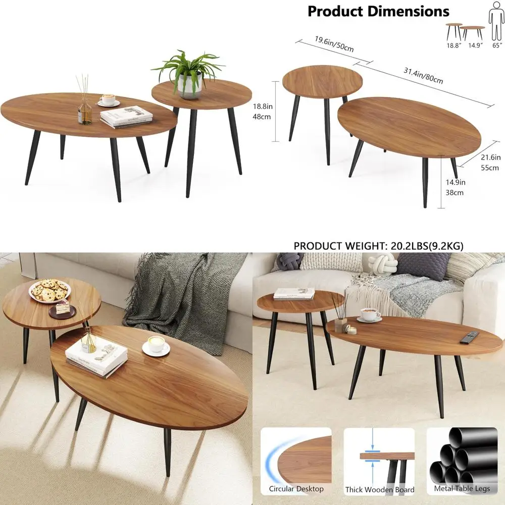 

Pair of Brown Nesting Side Tables for Farmhouse and Living Room Accents