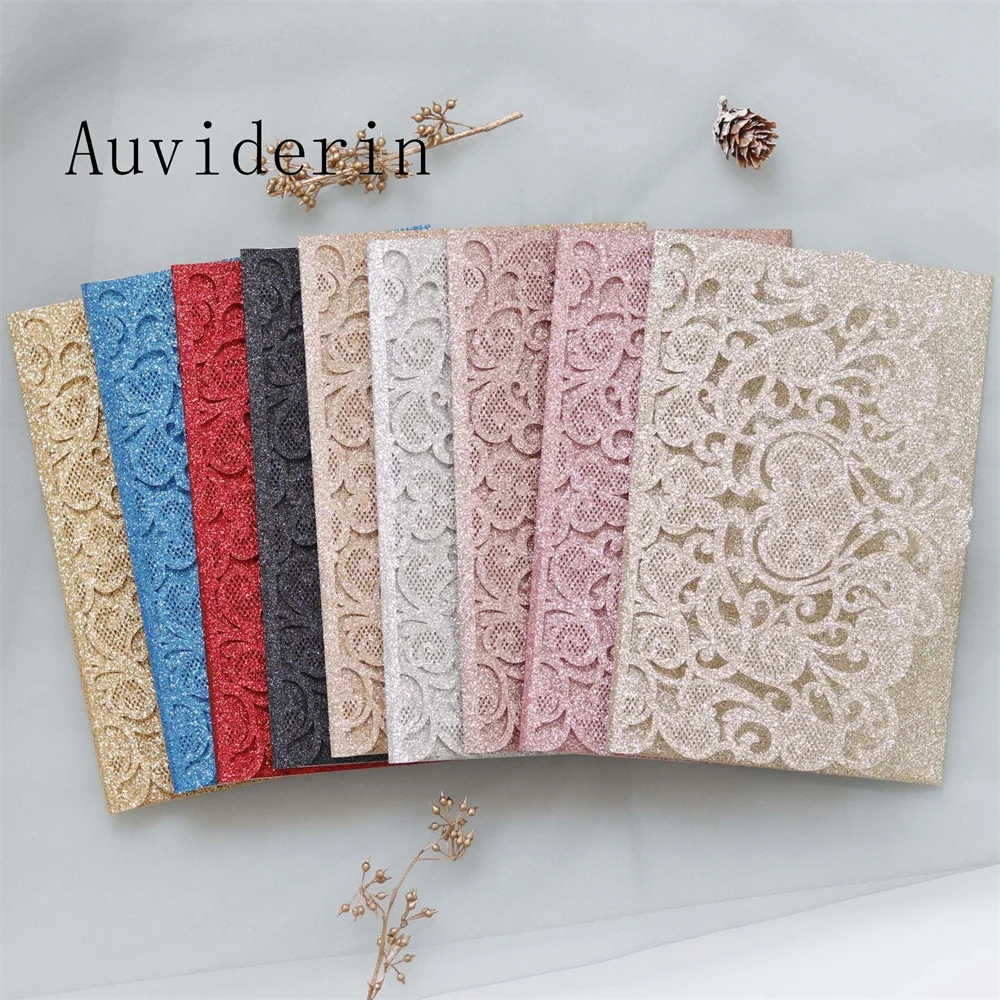 50/60/70 قطعة ثلاثية الأبعاد بطاقة دعوة الذهب بريق ورقة زفاف العروس والعريس الليزر القلب حفلة خطوبة دعوات ثلاثية أضعاف