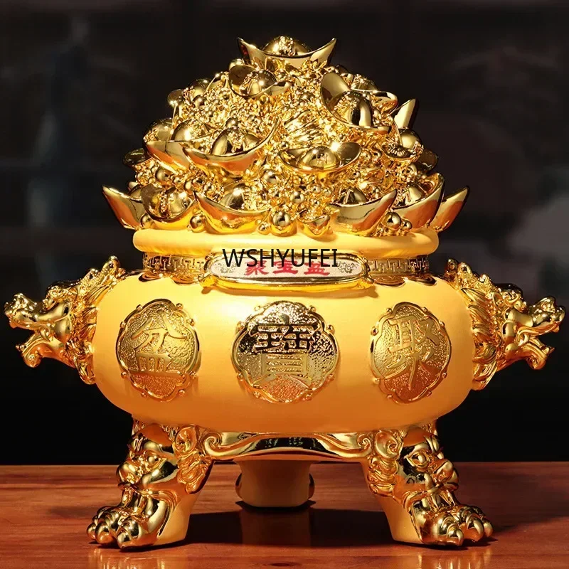 

Creative resin sand gold treasure pot living room office decoration handicrafts business opening gifts
