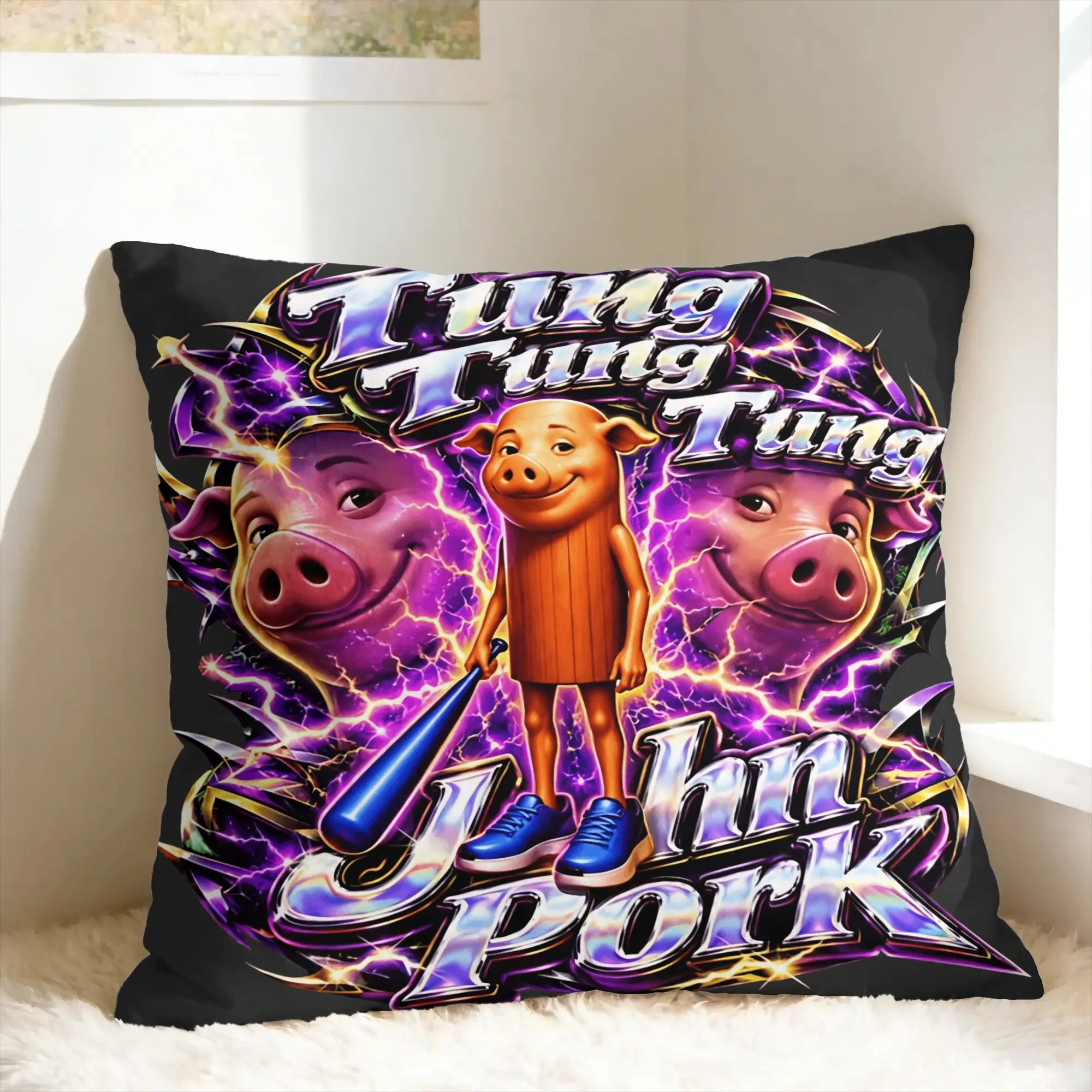 Tung John Pork is Calling Y2K Bootleg Dih Meme Pillow Cover  Fashion Pillow Case For Wedding Party Pillowcases Birthday Present