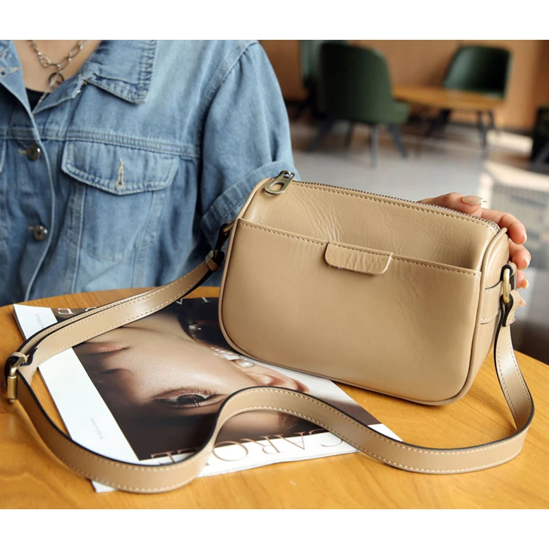 High Cost Vegetable tanning Leather, Light, Smooth, Women Genuine Leather Shoulder Bag, Girl\'s Messenger Cross body Bag,D389