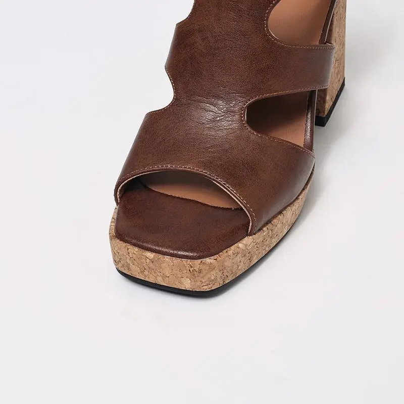 ORCHA LISA Hot Roma Female Sandals Square Toe 95cm Block Heels Platform Buckle Strap Leisure Daily Lady Shoes Plus Size 41 42 43 - view 6