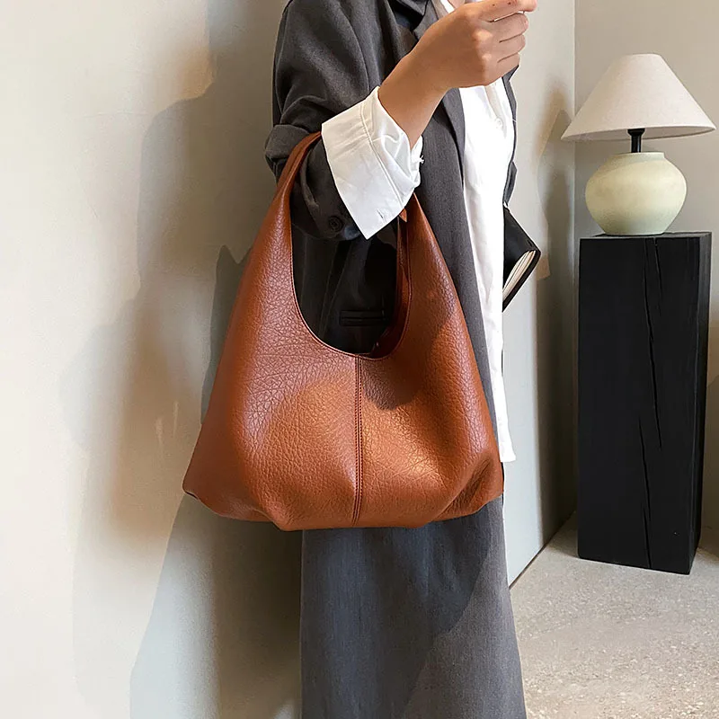 Soft Leather Large Capacity Tote Bag For Women High Quality Solid Color Versatile Underarm Bag Casual Simple Shopping Bags