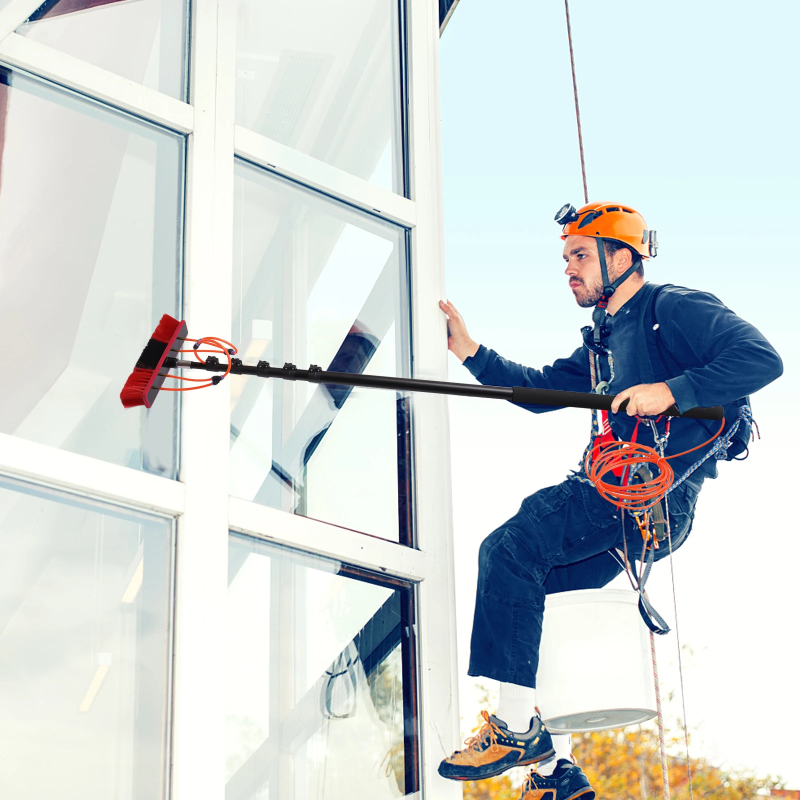 فرشاة مياه مع عمود تلسكوبي، خرطوم 65 قدم، مجموعة فرشاة مياه لتنظيف السيارة/النافذة/السقف، نظام تنظيف تلسكوبي #2