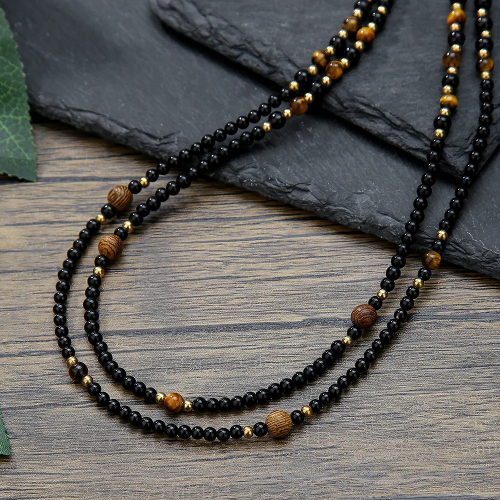 Retro Black Agate Wood Beads Men Bracelet Simple Long Stretch Multi-Layer Bracelet Fashion Jewelry Accessories view 4
