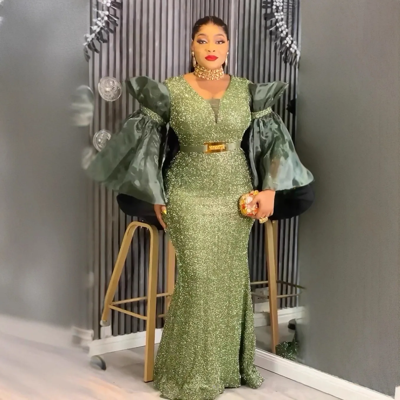 فساتين الحفلات الأفريقية مقاس كبير للنساء Dashiki ترتر مثير Bodycon فستان طويل أنيق مسلم عيد الميلاد الزفاف ثوب مسائي #1