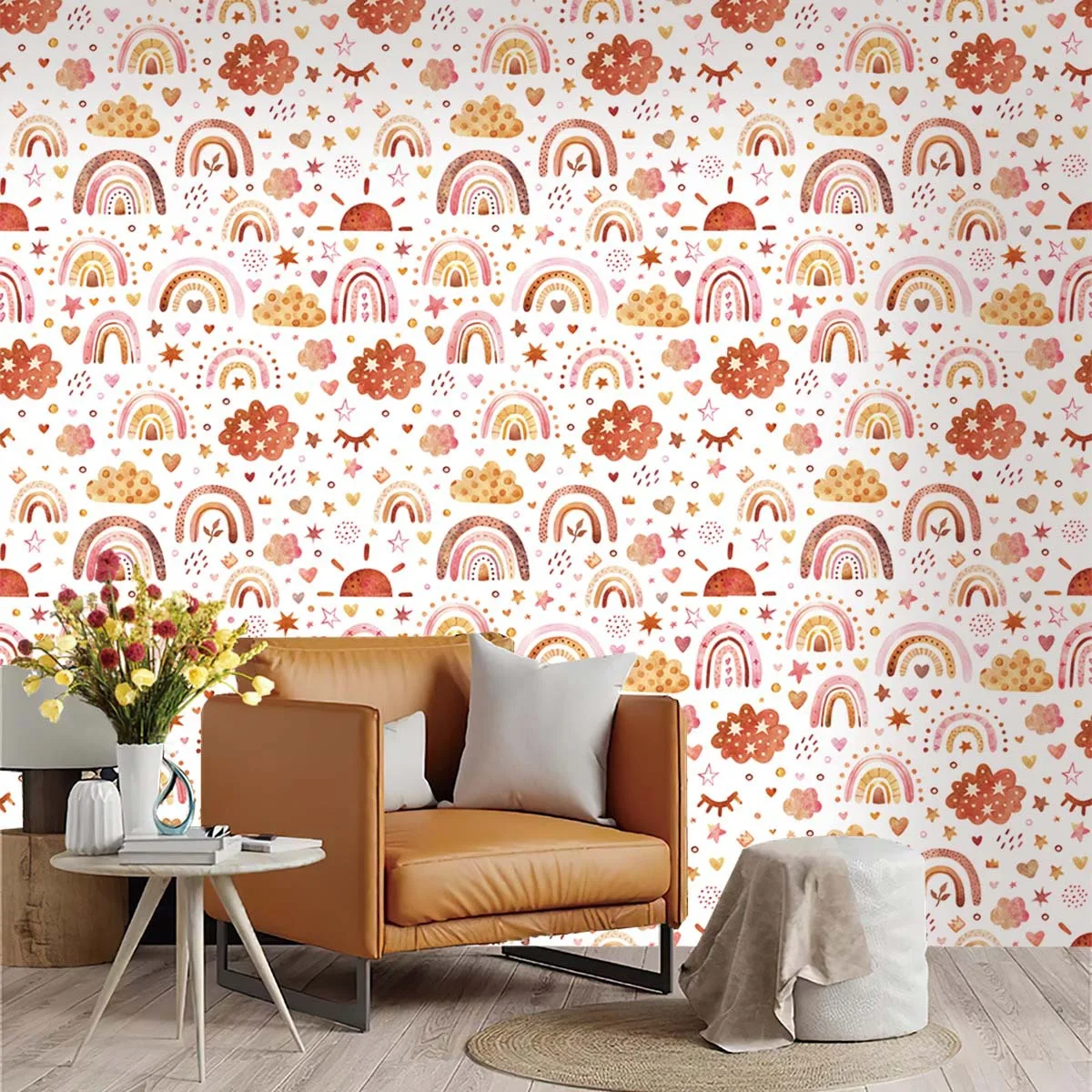 Rainbow Wallpaper Peel and Stick Kids Cloud Heart Wallpapers Self Adhesive Nursery Contact Paper for Girls Baby Bedroom Decor