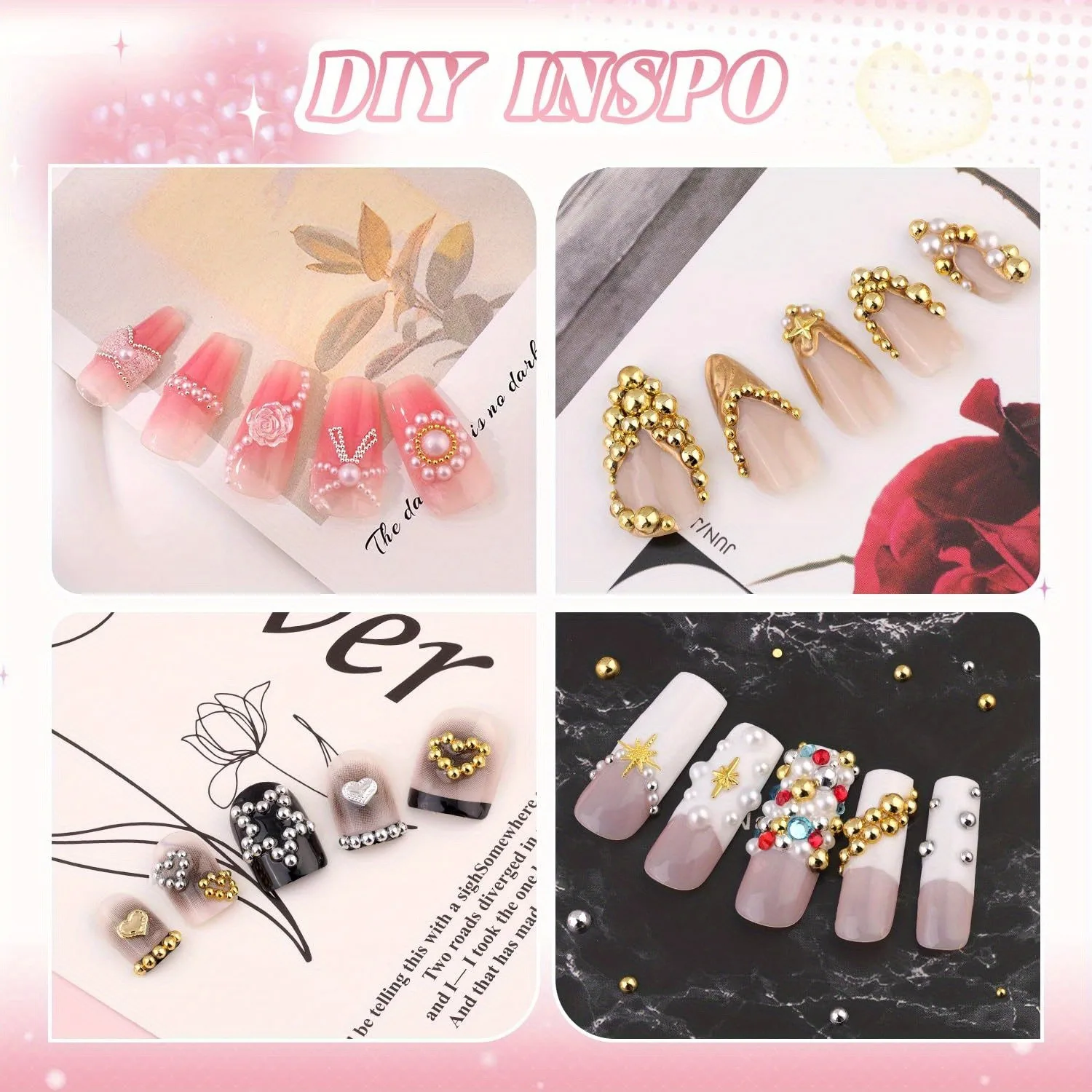 4 ピース/ロットフラットパールネイル合金アクセサリー装飾ハーフパールネイルジュエリーパーツ DIY 装飾品マニキュアツールラインストーン