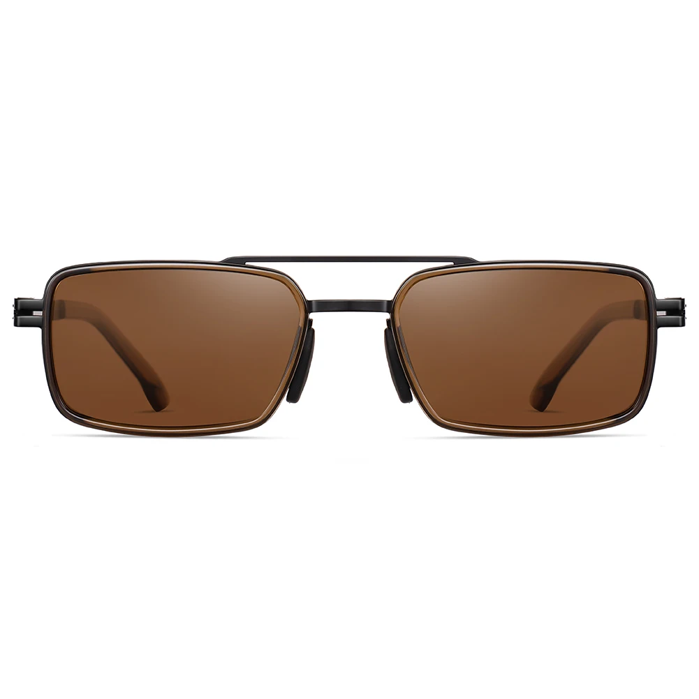 Peekaboo Square Frame Sunglasses Polarized Metal Brown Green Male Fashion Sun Glasses for Men UV400 Driving Summer Ultralight