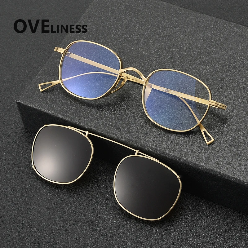 2026 Pure titanium square Eyeglasses frames men women Polarized Magnet Clip glasses frame sunglasses Eyewear spectacles