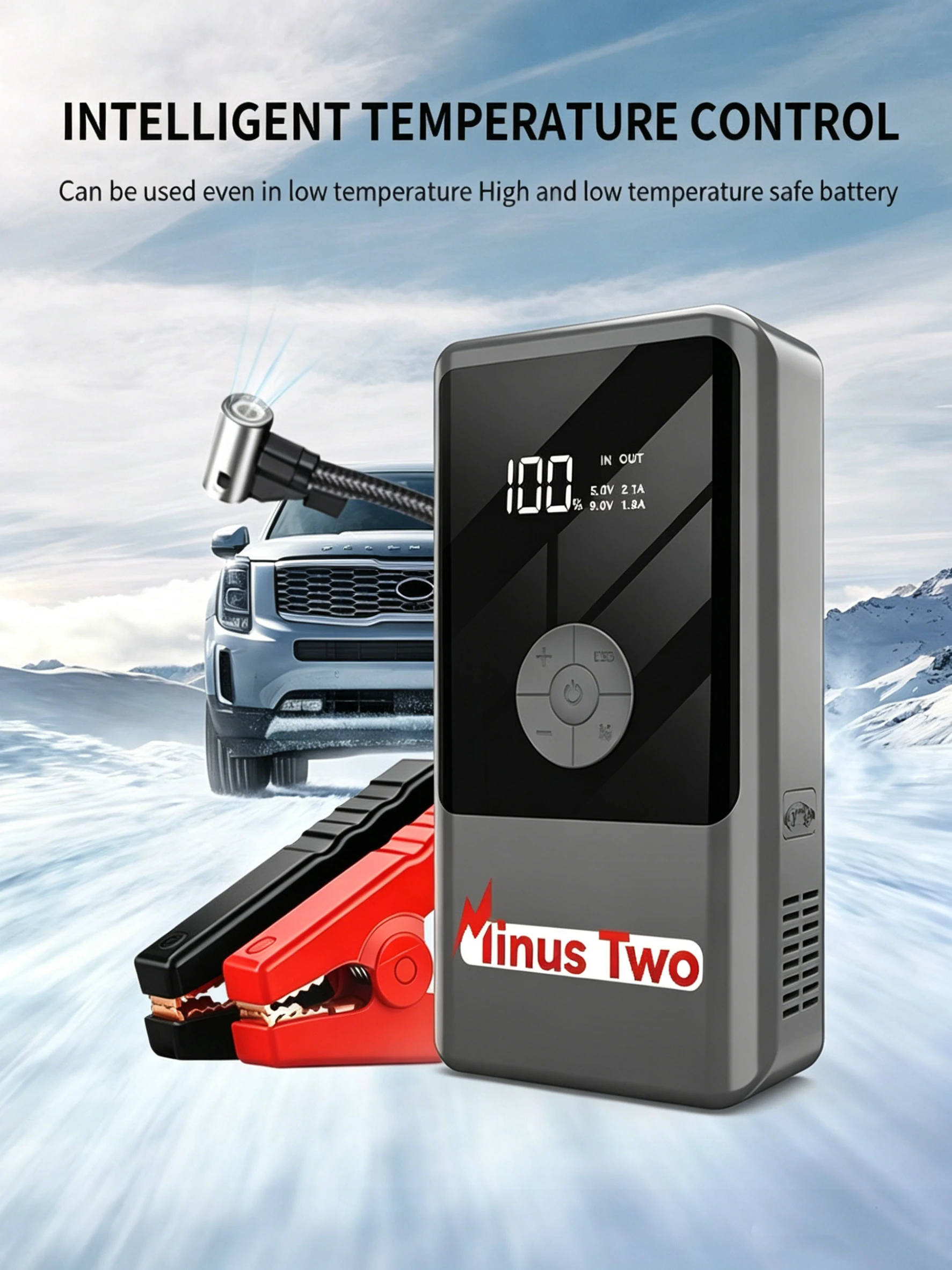 All-in-One Car Jump Starter Built-in Air Compressor 200PSI Fast Tire Pump with Large LCD Display