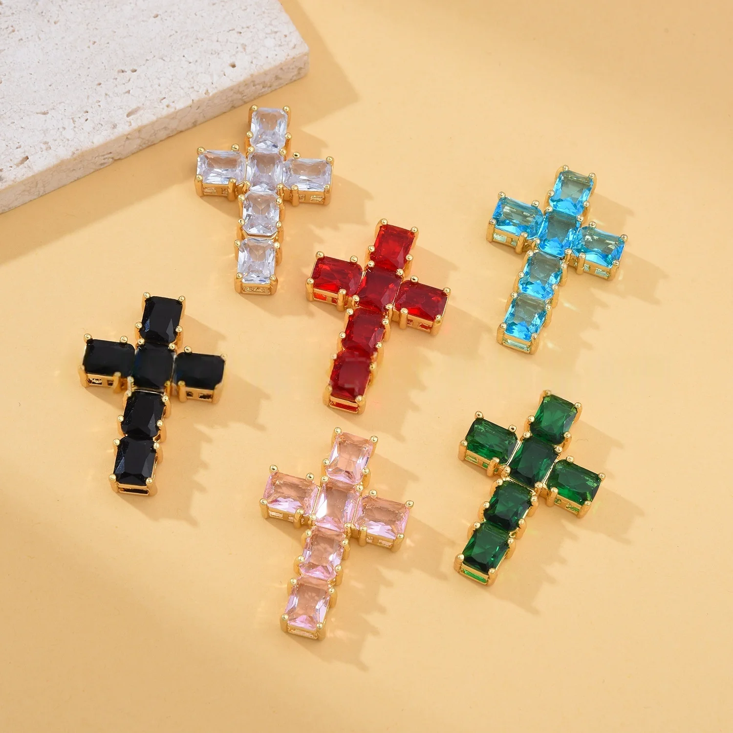 

5 Pieces European and American Colored Zircon Cross Pendant Accessories DIY Pearl Necklace Jewelry Making Materials Wholesale