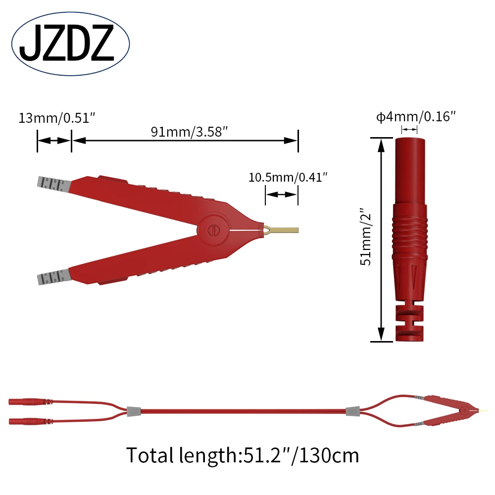 JZDZ Kelvin Test Lcr Lead Bottom Resistance 4-wire 4mm Safety Banana Plug Kelvin Clip Orichalum Plating Kelvin Probes J.70075