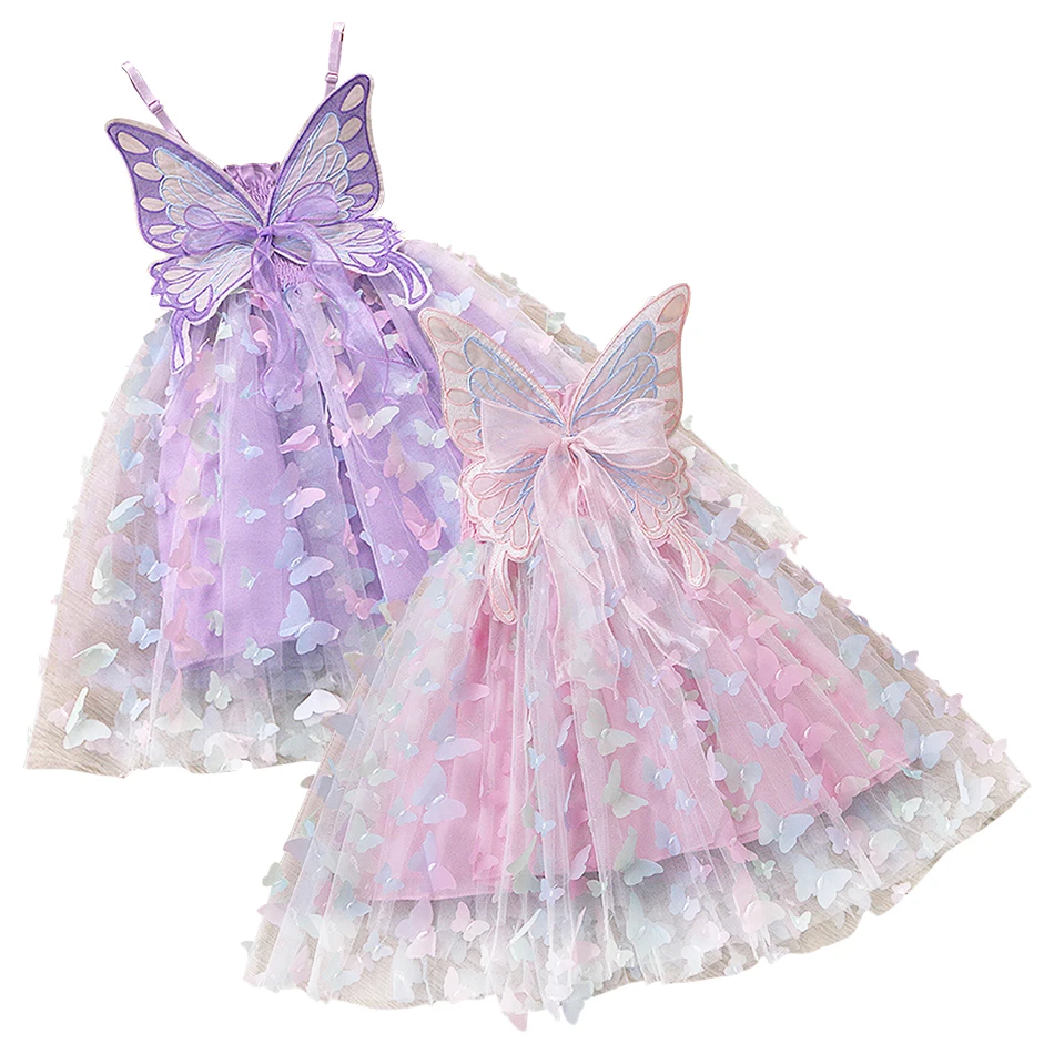 Chic and Comfortable Cotton Butterfly Straps Tulle Casual Dress Stylish Cute Ideal for Your Little Girls Next Magical Adventures