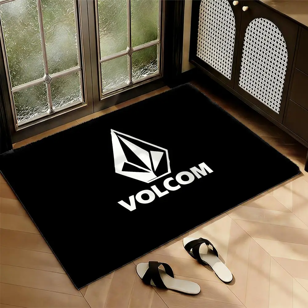 Black Classice V-Volcom Floor Mat Soft Thickened Flannel Door Mat Non-Slip Living Room Rug Home Decor