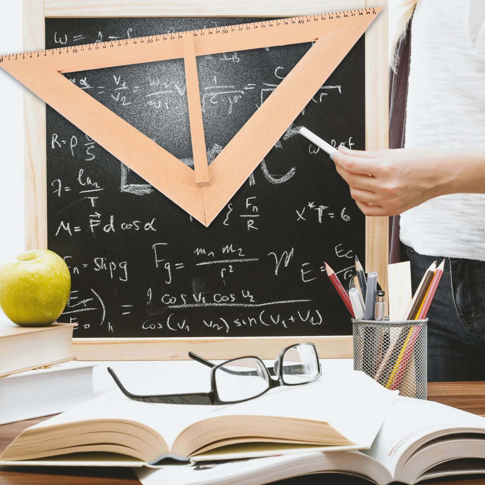 

Wood Measuring Ruler Large Triangle Protractor Teaching Tool for Classroom Use Ruler Reusable Wooden Gauge Teacher Aids