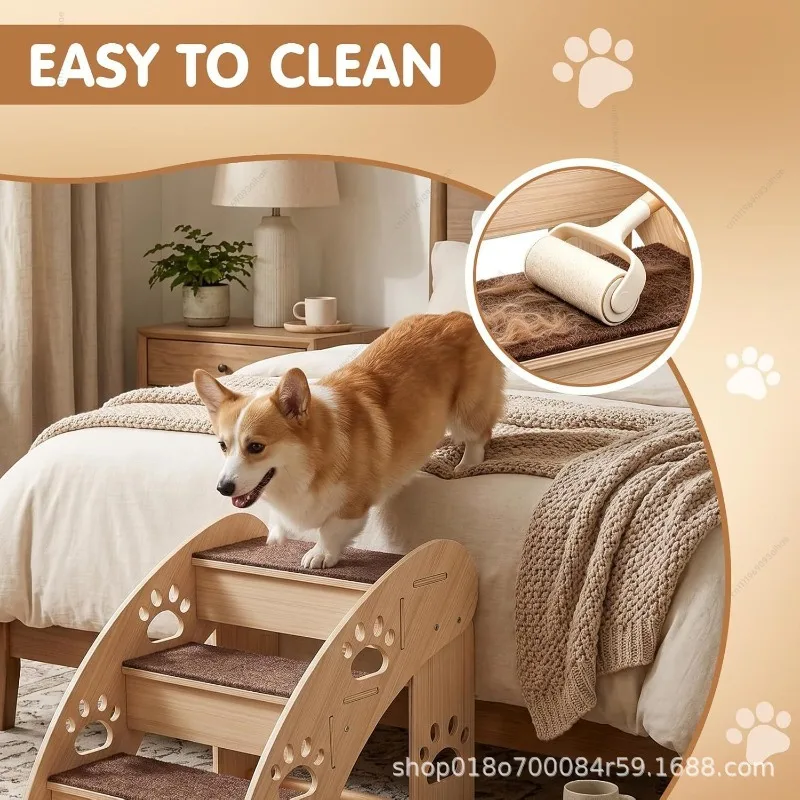 Wooden Pet Stairs for Small Dogs, Non-slip Durable Ramp Steps, Assist Ladder for Senior Dogs to Sofa
