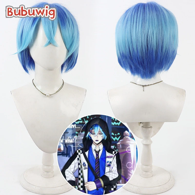 

Bubuwig Synthetic Hair Idia Shroud Cosplay Wigs Twisted Wonderland Idia Shroud 30cm Short Straight Blue Mixed Wig Heat Resistant