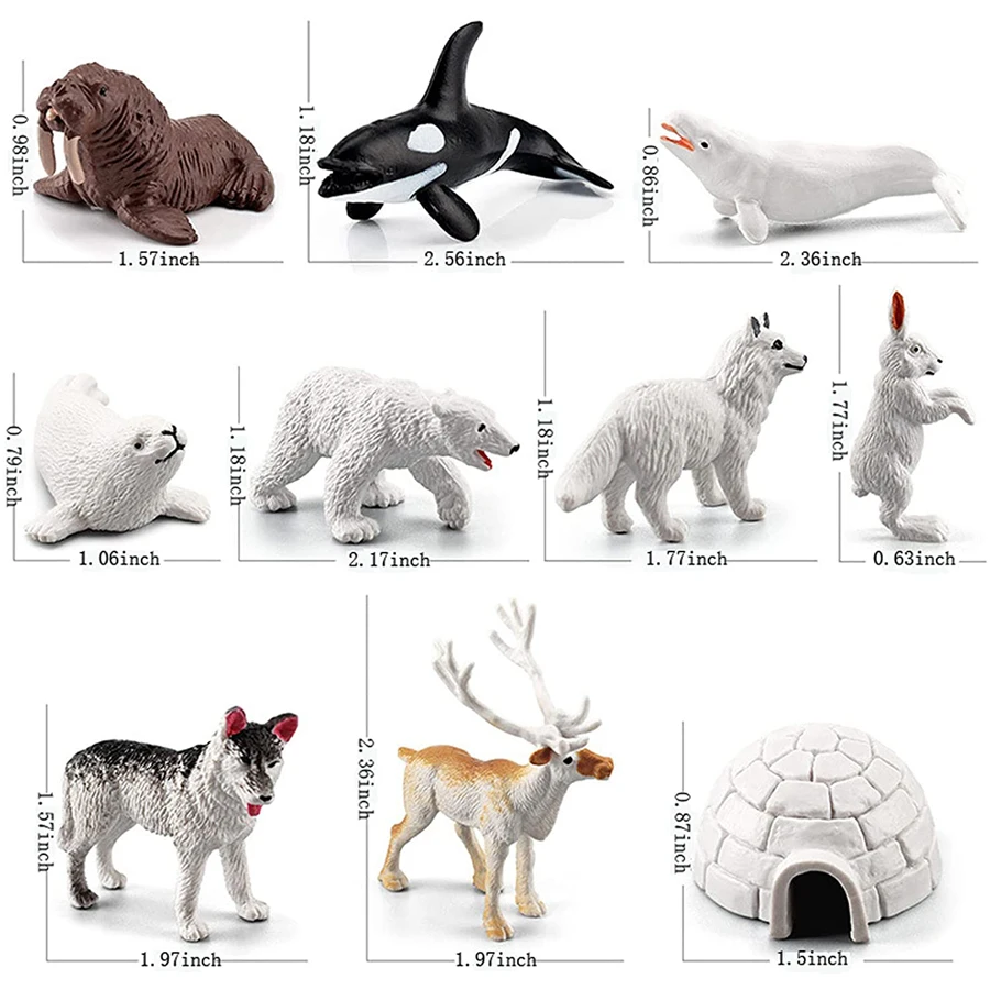 Realistische Eisbärtiere Modellfiguren Spielzeug Arktische Tierfiguren Eisbär Rentier Siegel Wolf Kaninchen Polarfuchs Iglu 10 Stück – Detail 1
