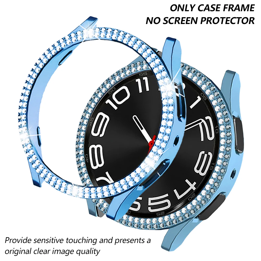 Case for Samsung Galaxy Watch 5/6 40mm 44mm Double Diamond Women Bling PC Hard Hollow Frame Protective Cover