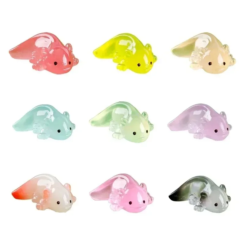 10Pcs Kawaii Colorful Luminous Axolotl Figurines, Tiny Mini Salamander, Garden Aquarium Dollhouse Landscape Decor